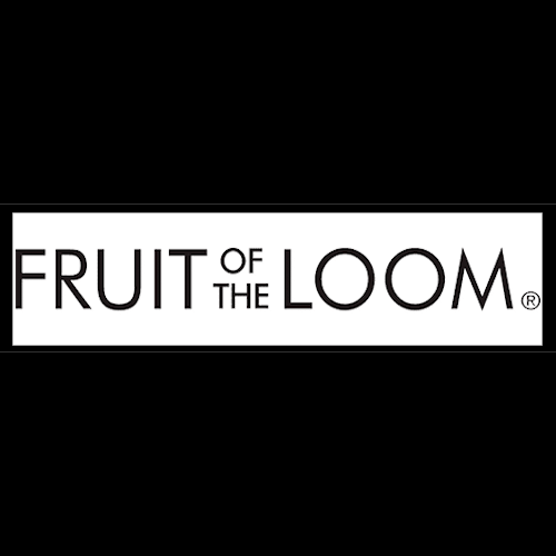 Textil Zulieferer zur Textilveredelung Logo von Fruit of the Loom mit schwarzem Hintergrund und weißem Text.